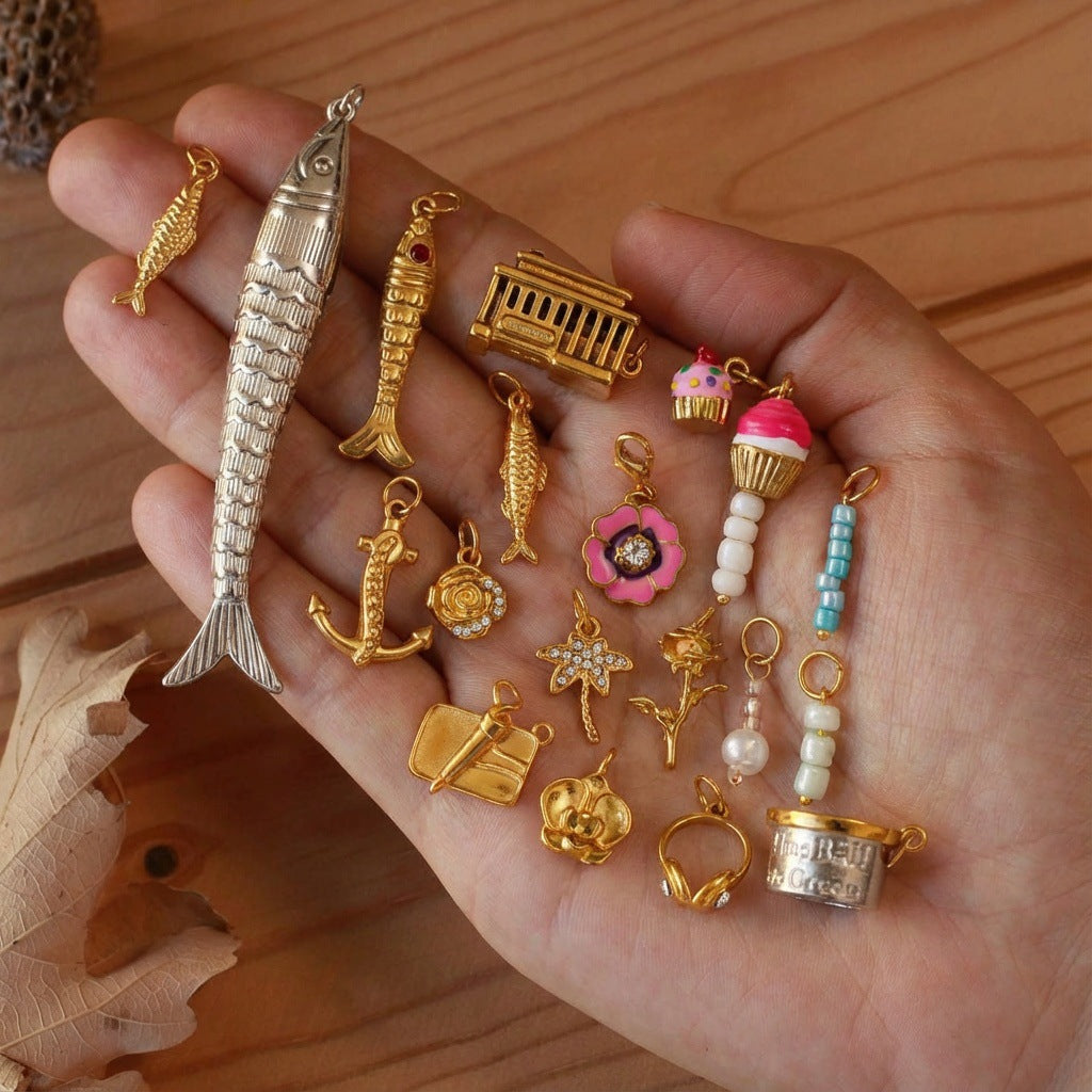 Vintage 18K Gold Plated Stainless Steel PVD DIY Charm Bar Pendant