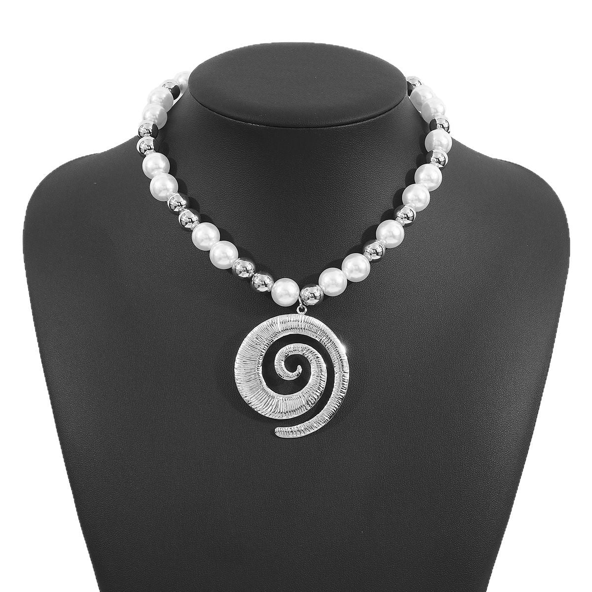 Collana da donna vintage geometrica con perle e perline, in lega con finitura placcata