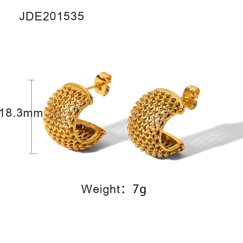 Aretes de Acero Inoxidable con Baño de Oro de 18K y Diseño Geométrico Moderno para Mujer