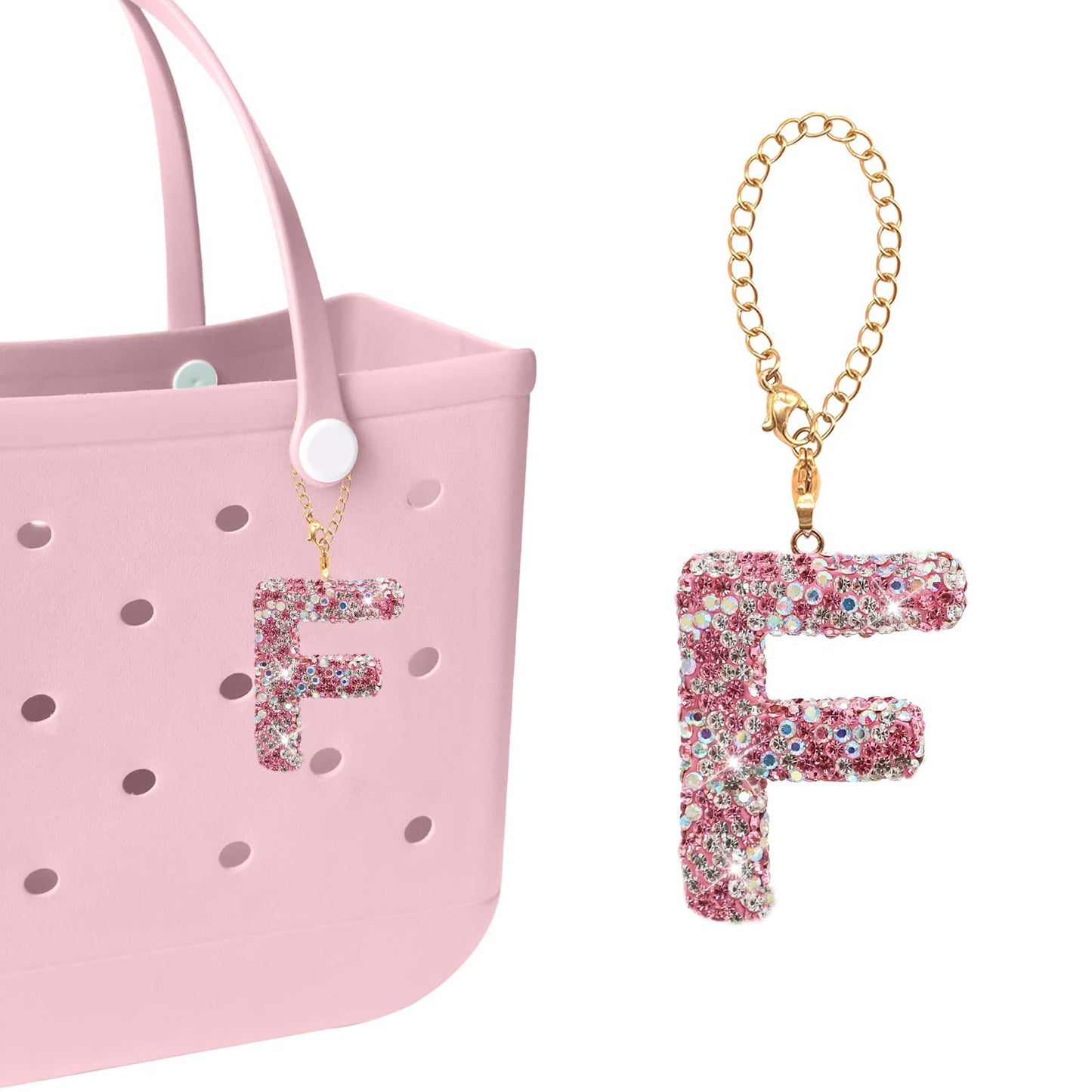 Minimalist Rhinestone Inlay Letter Backpack Charm with Gold Chain