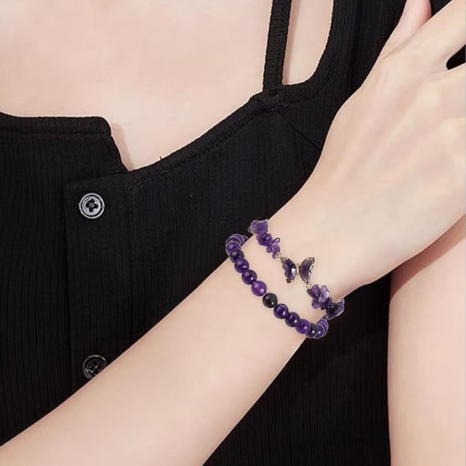 Minimalist Natural Stone Butterfly Beaded Bracelet for Women