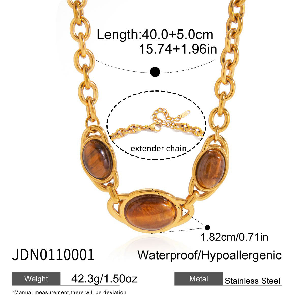 Collana con Pendente Minimalista Geometrico a Occhio di Tigre in Acciaio al Titanio Placcato per Donna