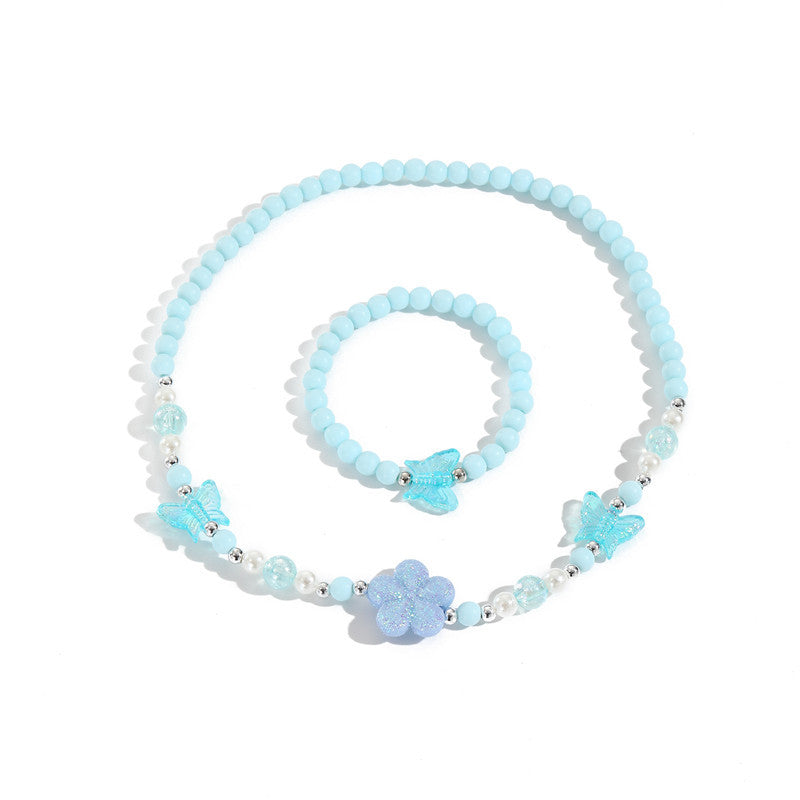 Collar de cadena de serpiente con perlas y flores de dibujos animados, con dije de resina, barra de dijes de bricolaje para niñas