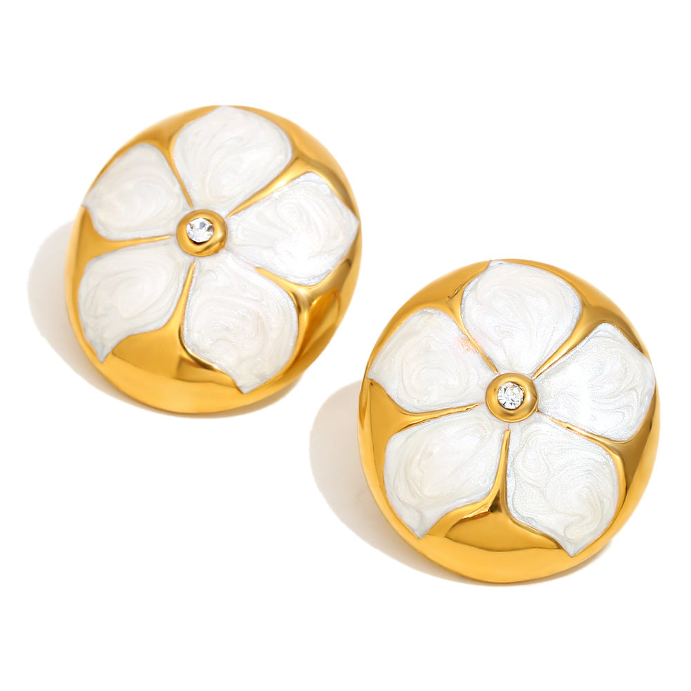 Orecchini a Mezzaluna Floreali in Acciaio Inox placcati Oro 18K in Stile Vintage da Donna