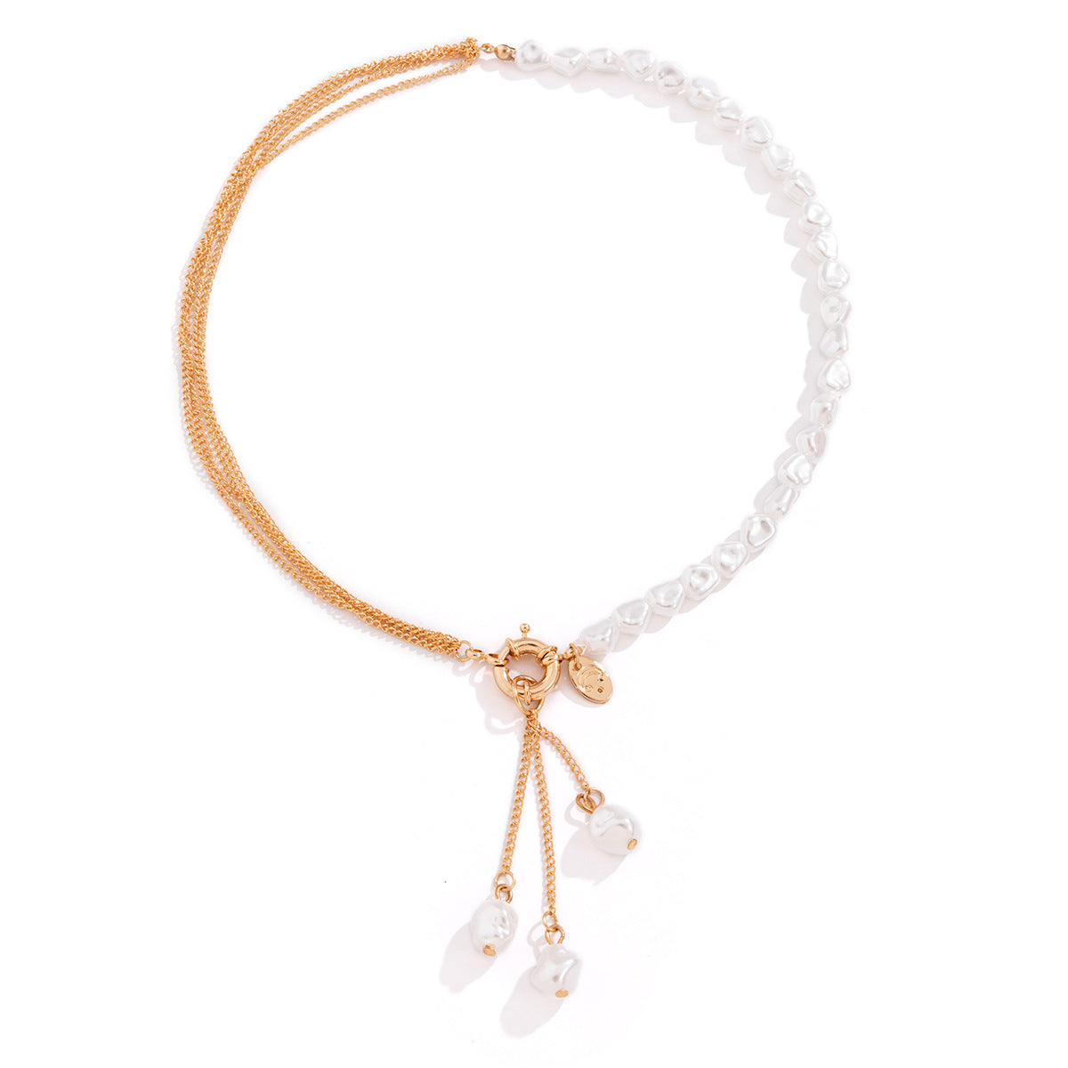 Collar de resina geométrico asimétrico minimalista con colgante, perlas de imitación colgantes y cadena fina chapada para mujer