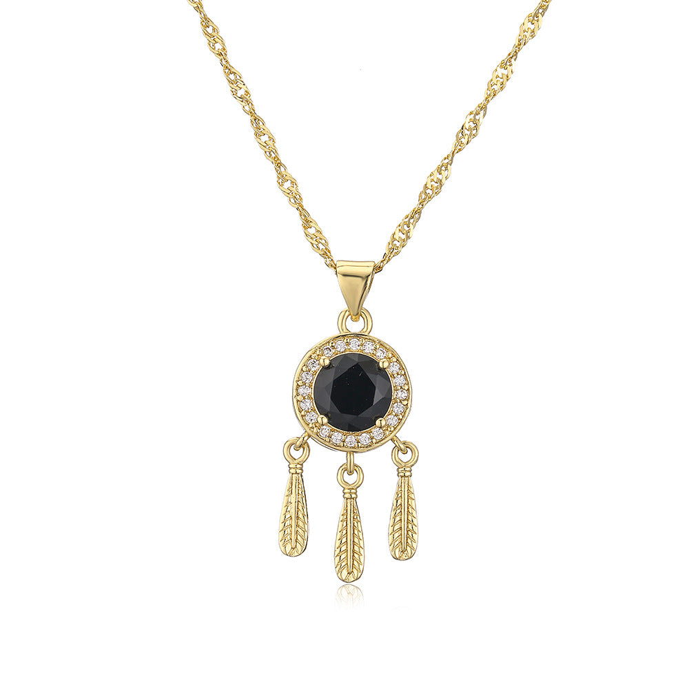 Elegant French-Style Geometric Pendant Necklace for Women, Copper Base with 18K Gold Plating and Zircon Inlay, Irregular Shape Locket Chain