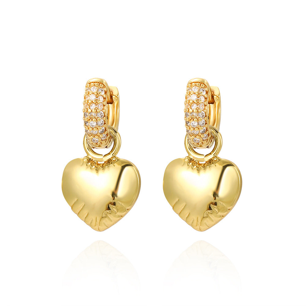 Elegant Gold Plated Brass Star Heart Earrings with Cubic Zirconia for Women