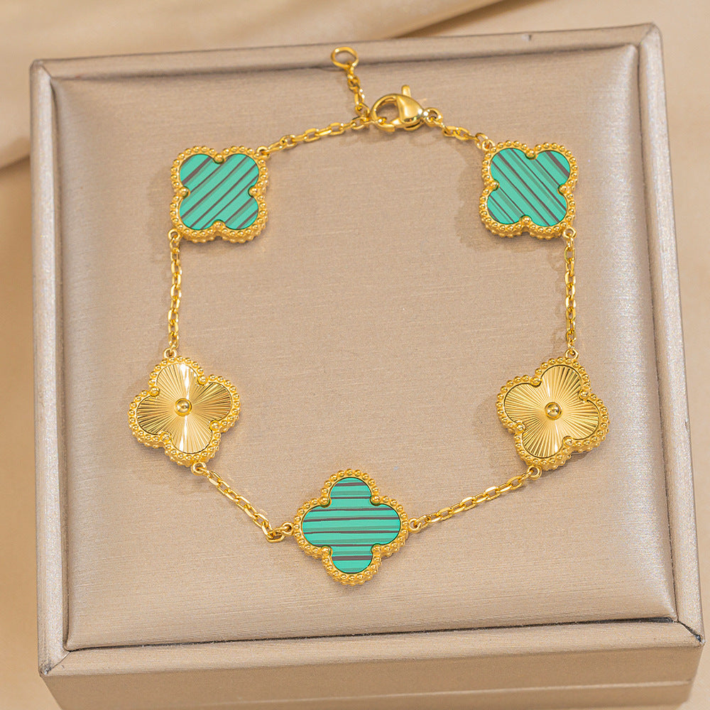 Bracciale Minimalista a Trifoglio in Acciaio Inossidabile Placcato Oro 18K da Donna e Uomo