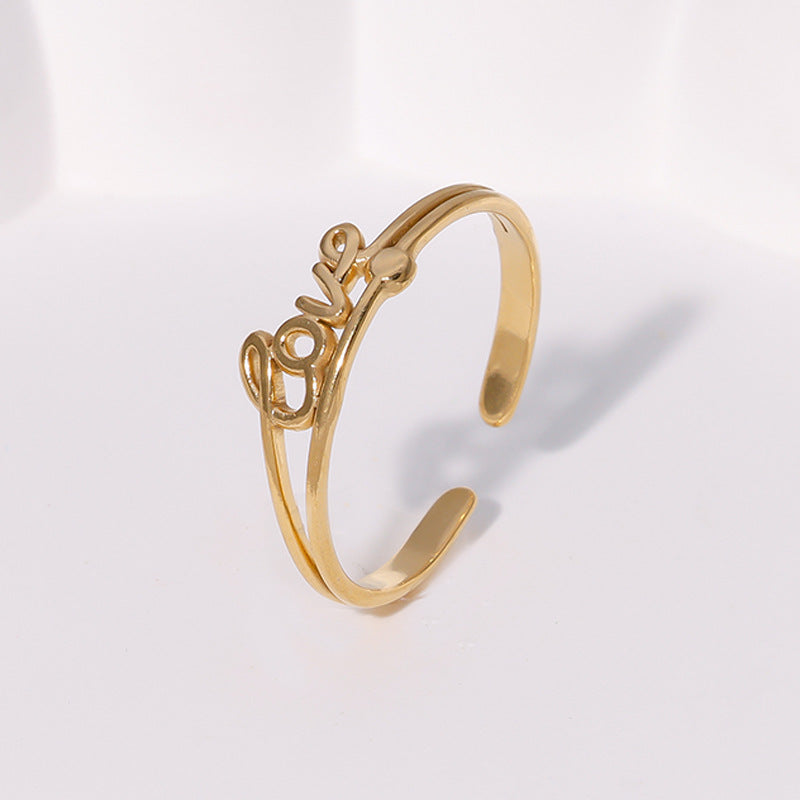 Anello Aperto Personalizzato in Acciaio Inossidabile a Forma di Lettera d'Amore con Finitura Placcata per Donna