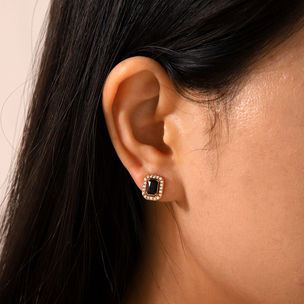 Orecchini da donna quadrati geometrici alla moda in acciaio inossidabile con placcatura in oro 18 carati e intarsio di zirconi