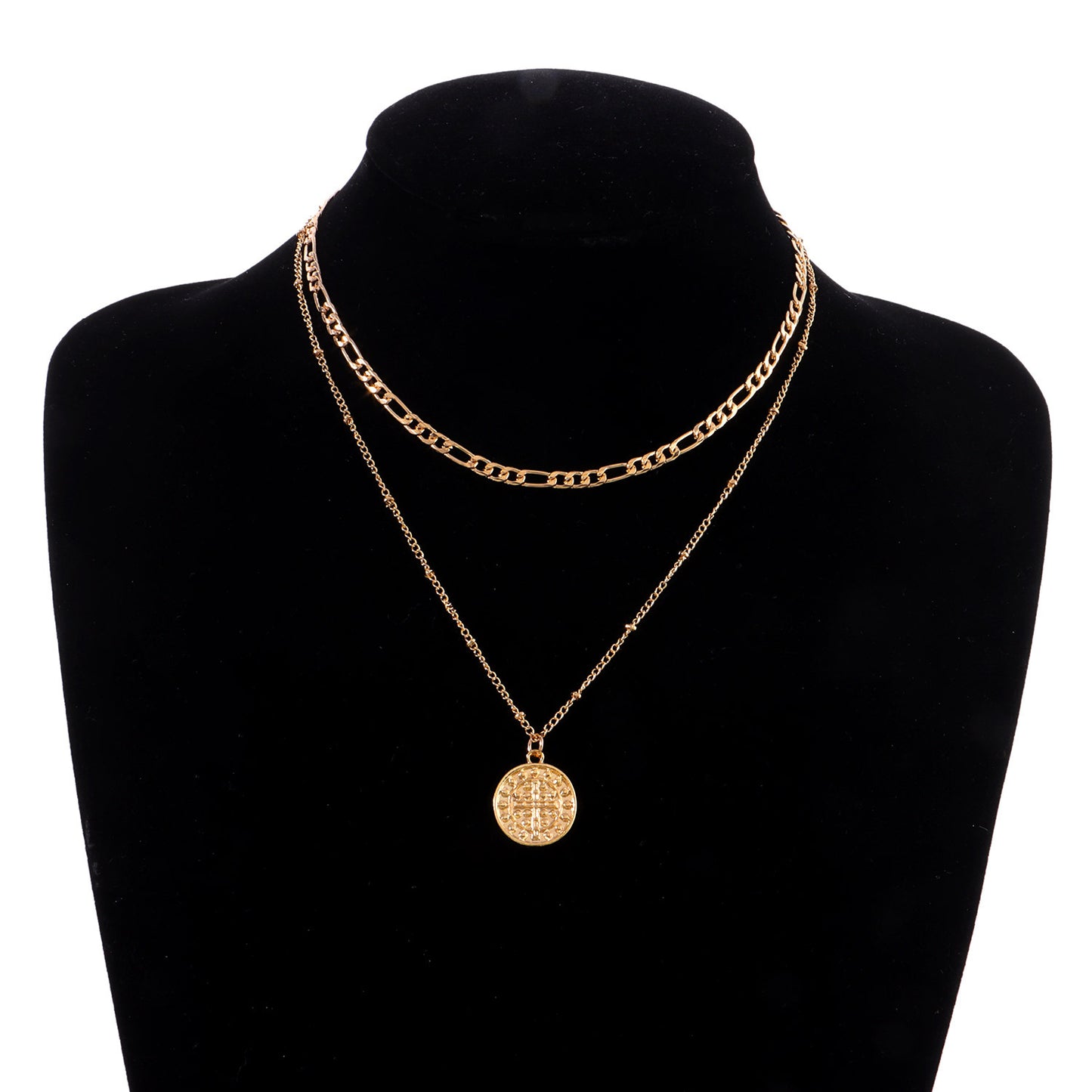 Elegante Collar con Colgante de Cruz para Mujer con Diseño Geométrico, Fabricación en Aleación, Acabado Galvanizado, Delicada Cadena Doble