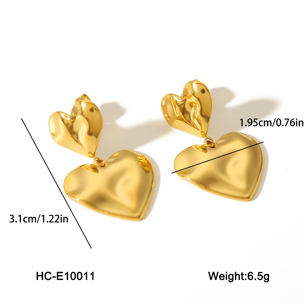 INS Style Heart-Shaped Titanium Steel Earrings with 18K Gold Plating, Stainless Steel Posts, Hypoallergenic and Fade-Resistant for Women