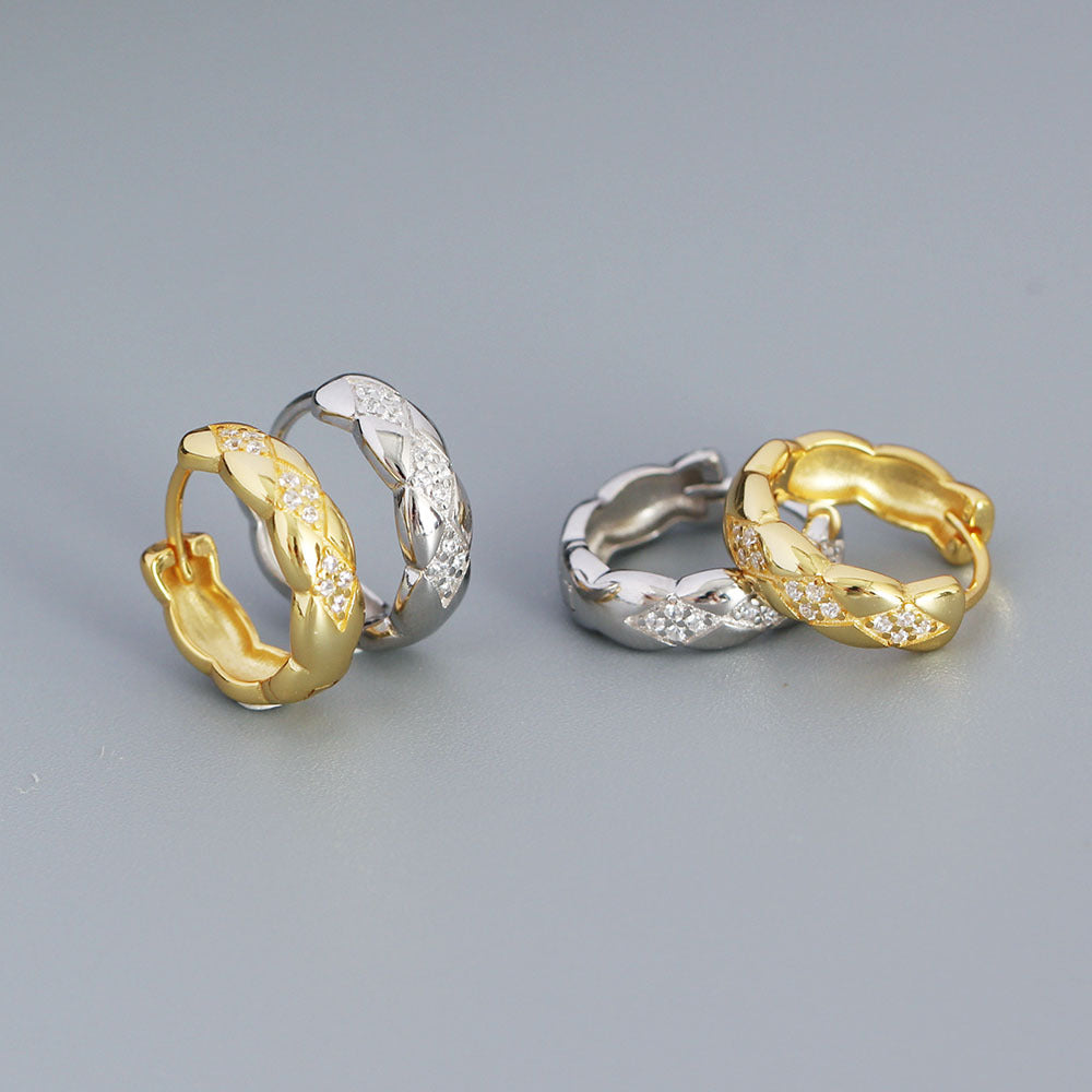Vintage Sweet 925 Sterling Silver Geometric Rhinestone Inlay Earrings