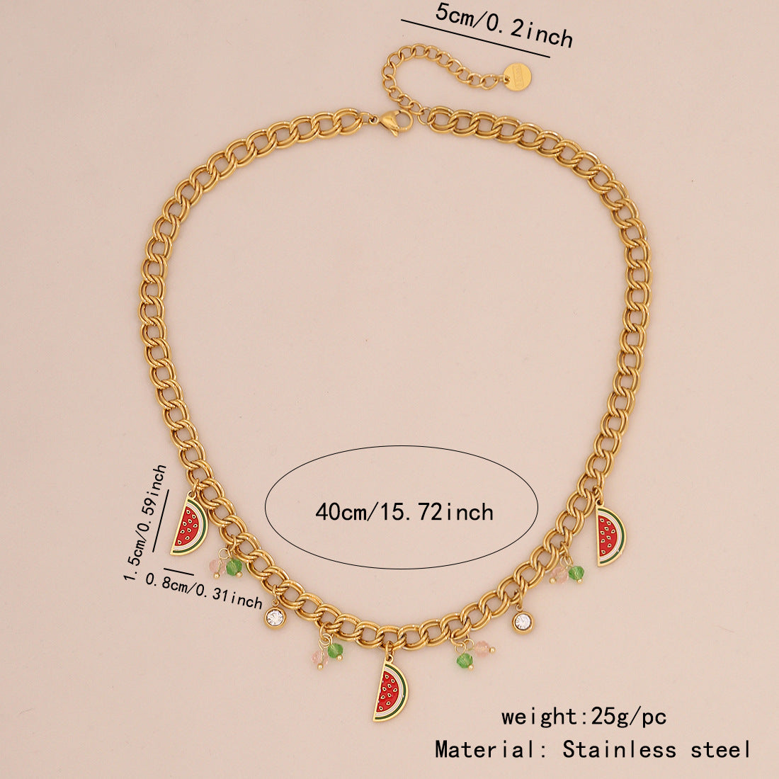 Collana da donna con ciondolo a forma di frutta in acciaio inossidabile, design ananas, anguria e avocado, catena cubana elettrodeposta, stile Fashion OL