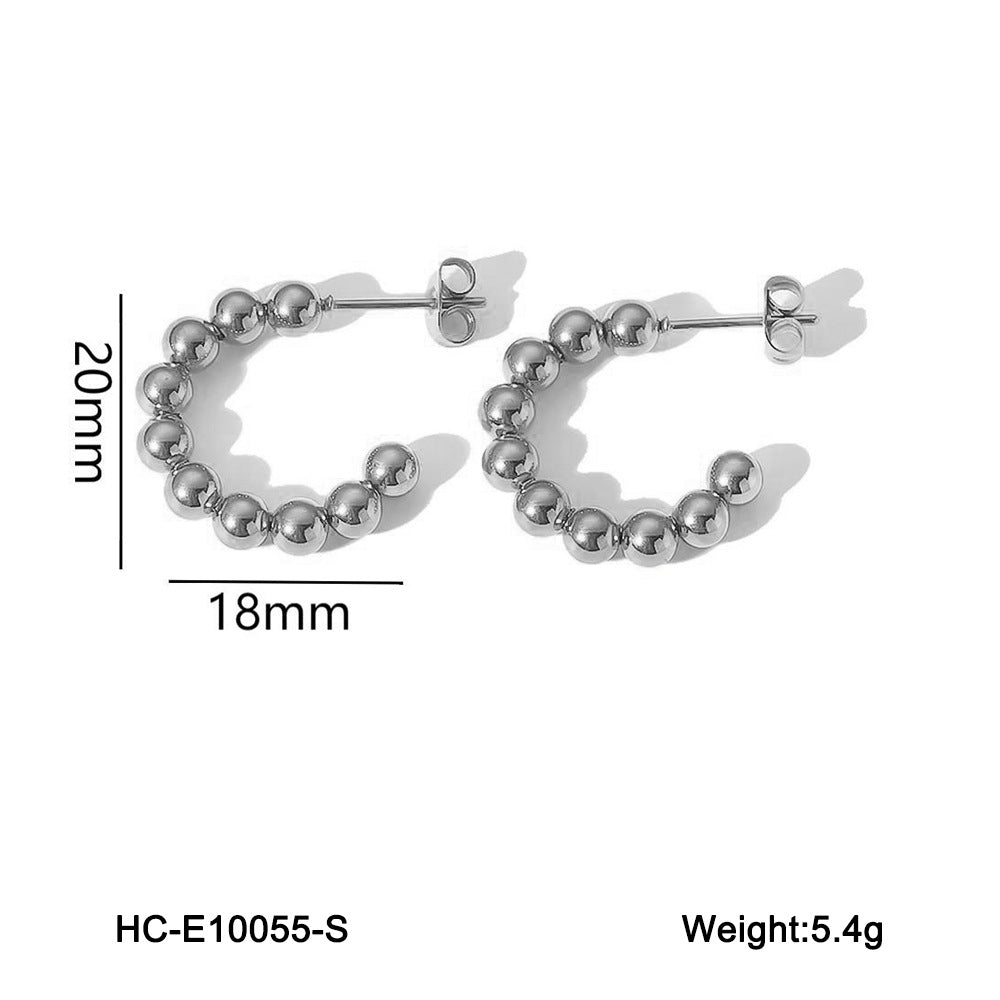 Minimalist Geometric Hollow Beaded Titanium Steel Earrings for Women Hypoallergenic Plated Fashion Studs