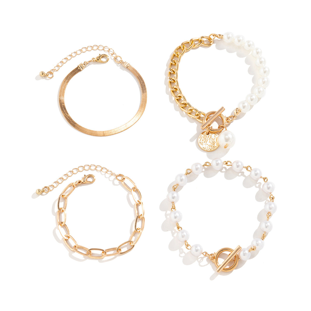 Retro Geometric Alloy Bracelet Set with Cross Chain and Tassel Accents for Women