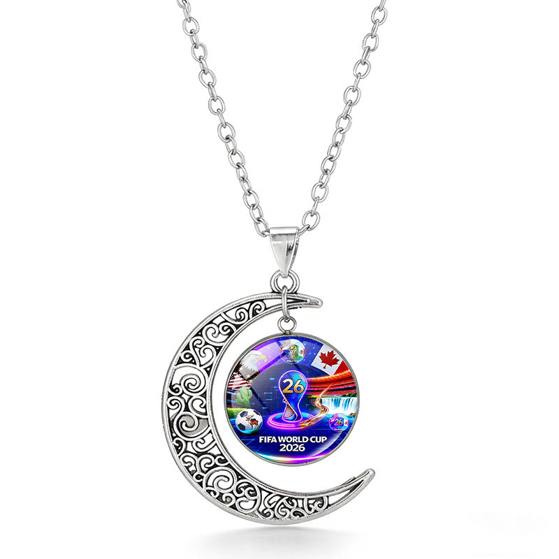 Collana Pendente Luna Geometrica Sportiva in Lega Placcata con Charm in Cristallo da Donna