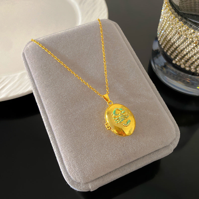 Vintage Enamel Drip Oil Oval Heart Brass Pendant Titanium Steel Necklace Cable Chain