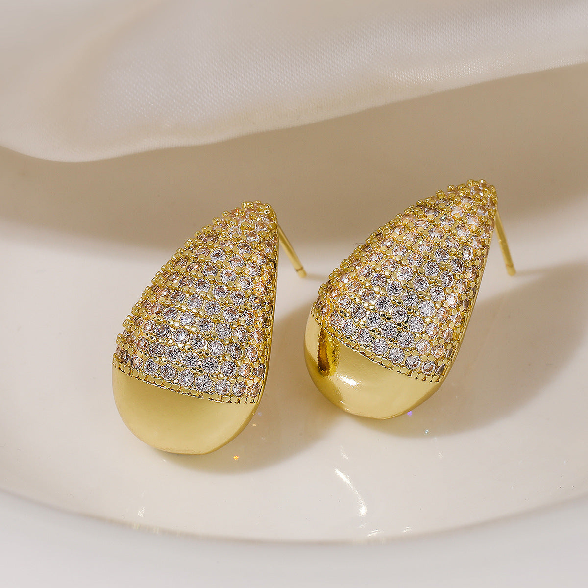 Minimalist Geometric Drop Earrings for Women with Zircon Inlay and Micro-Pave Setting in Brass