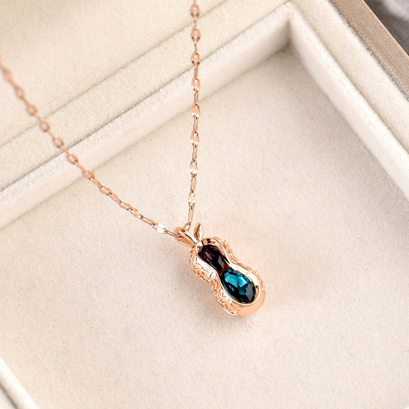 Minimalist Geometric Titanium Steel Necklace with Rose Gold Plated Alloy Pendant and Pink Crystal Accents for Women