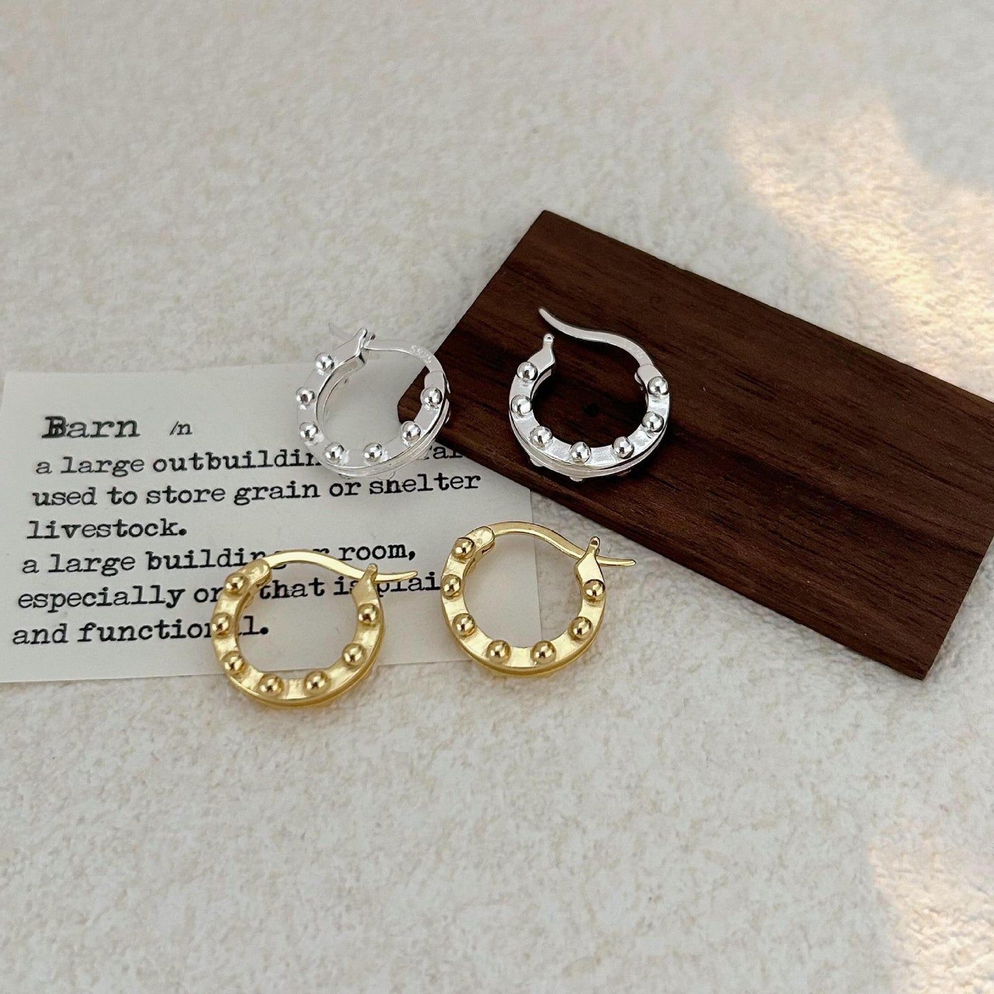 Minimalist Round Bead Stud Earrings in 925 Sterling Silver with Gold Plating, Clean Sweet Aesthetic