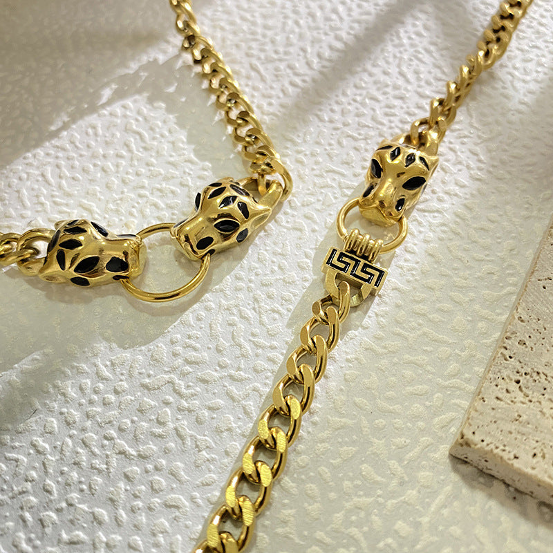 Vintage Streetwear Gold Plated Titanium Steel Leopard Head Necklace Unisex