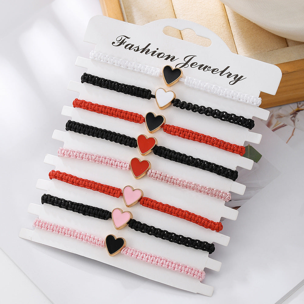 Handmade Enamel Heart Bracelet in Alloy with Braided Design for Women and Men, Minimalist Geometric Friendship Bracelet