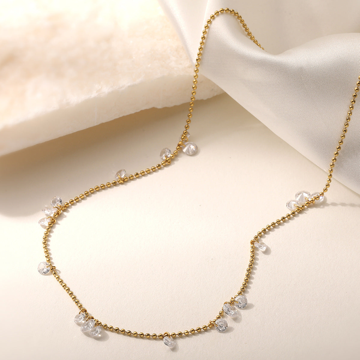 Minimalist Geometric Stainless Steel Necklace with Cubic Zirconia for Women