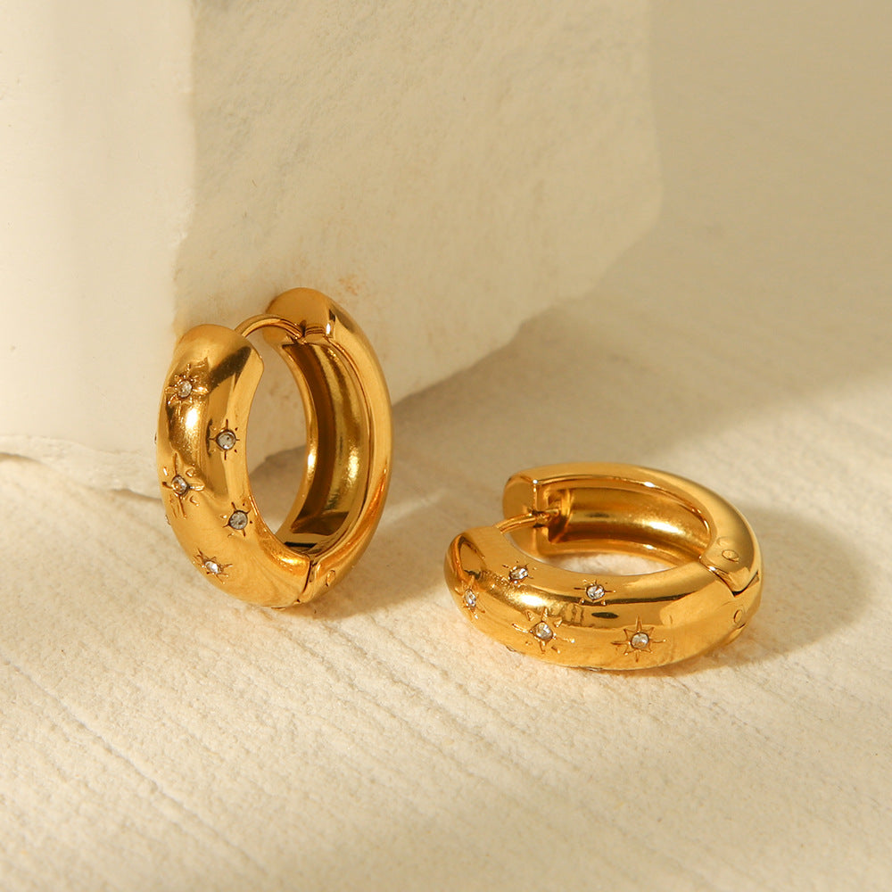 Pendientes de aro de acero inoxidable geométricos minimalistas con incrustaciones de diamantes de imitación para mujer