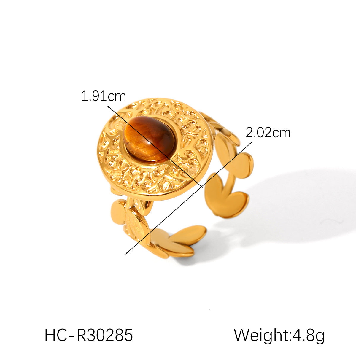Vintage French Style Geometric Titanium Steel Ring for Women with Natural Tiger Eye Inlay, Hypoallergenic and Fade-Resistant
