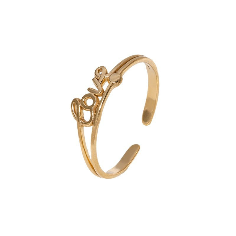 Anello Aperto Personalizzato in Acciaio Inossidabile a Forma di Lettera d'Amore con Finitura Placcata per Donna