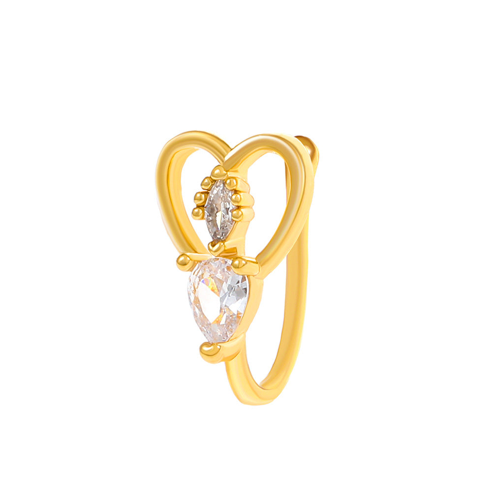 Clip per il naso a forma di U con stella e cuore placcata in rame vintage con zirconia cubica