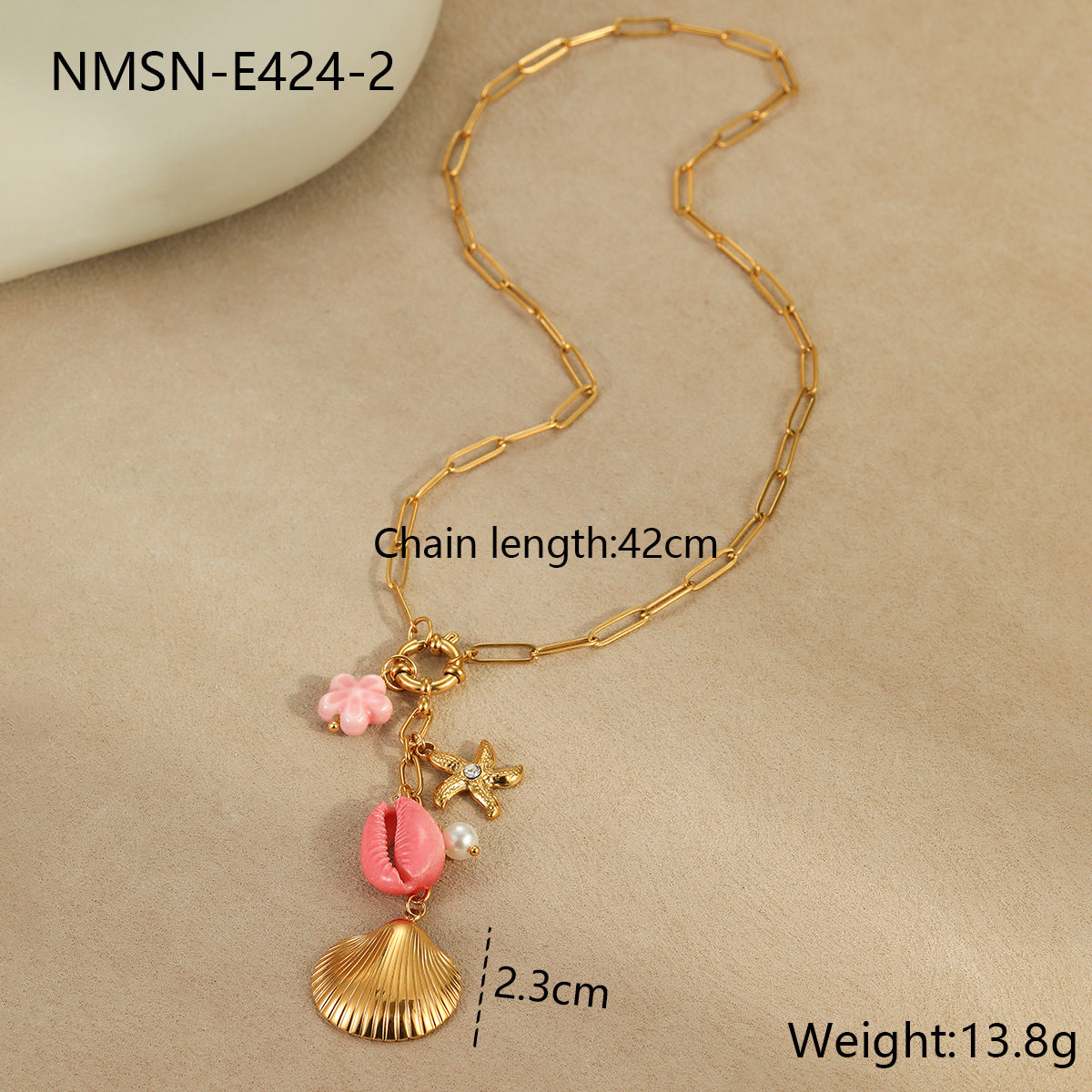Collar moderno con temática oceánica con colgante de concha y estrella de mar, diseño geométrico, acero inoxidable, galvanizado, joyería de verano para mujer