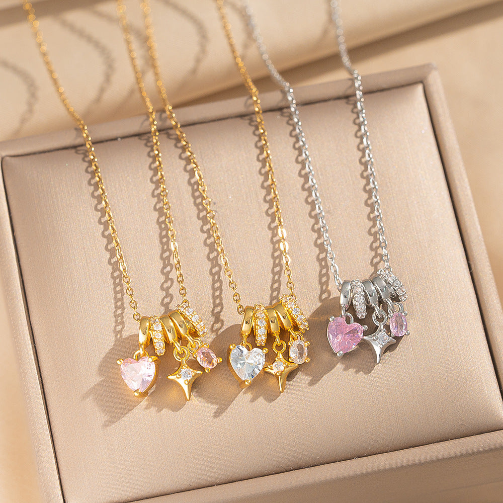 Luxury Heart-Shaped Copper Necklace with 18K Gold Plating and Cubic Zirconia Pendant on O-Chain for Women