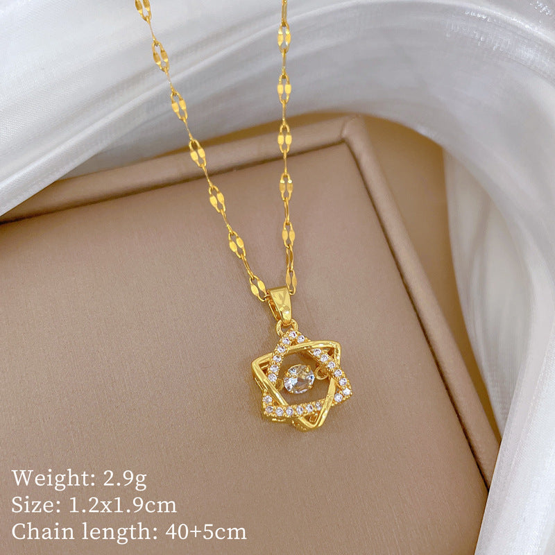Sweet Minimalist Cross Micro-Inlaid Cubic Zirconia Brass Pendant Titanium Steel Necklace for Unisex