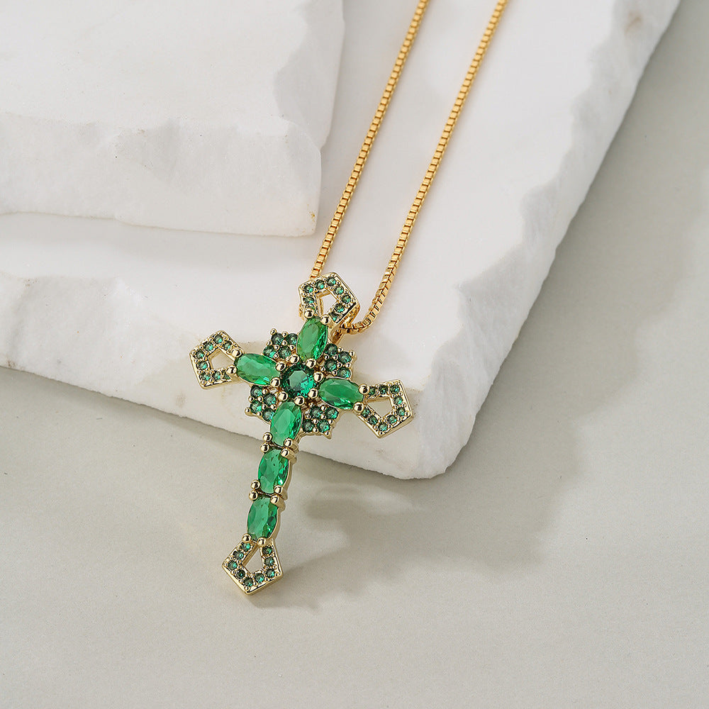 Minimalist Geometric Pendant Necklace for Women with Copper Base and 18K Gold Plating Featuring Zircon Inlay