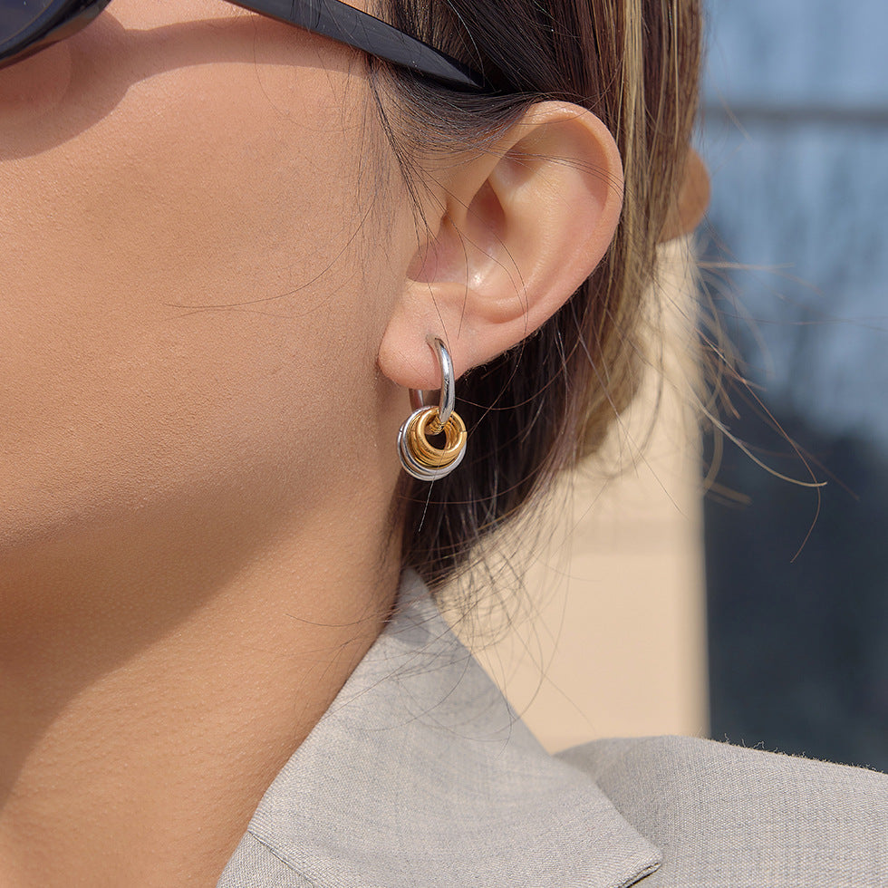 Minimalist Round Geometric Plated Stainless Steel Hoop Earrings for Women