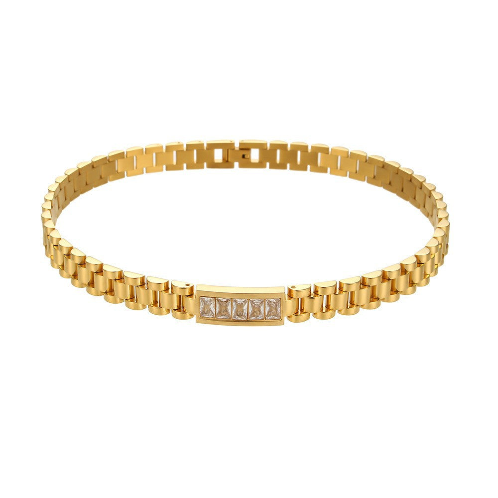 Collana pendente geometrica minimalista in acciaio inossidabile con placcatura in oro 18 carati su catena a maglia cubana