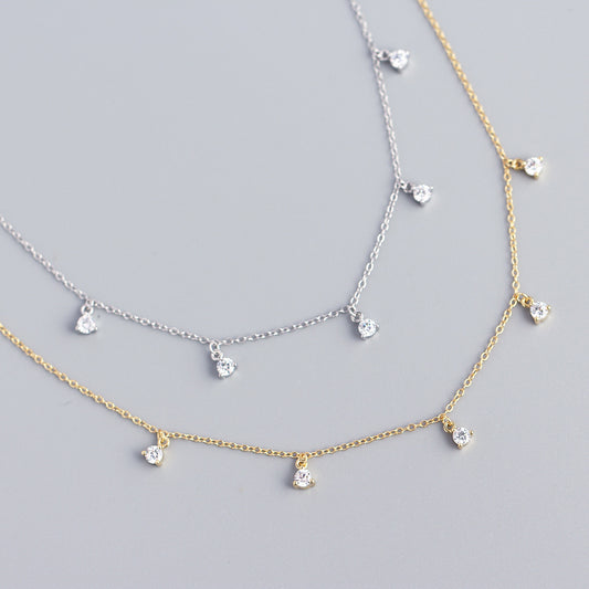 Collar de plata de ley S925 multipendientes geométrico minimalista con incrustaciones de diamantes de imitación para mujer