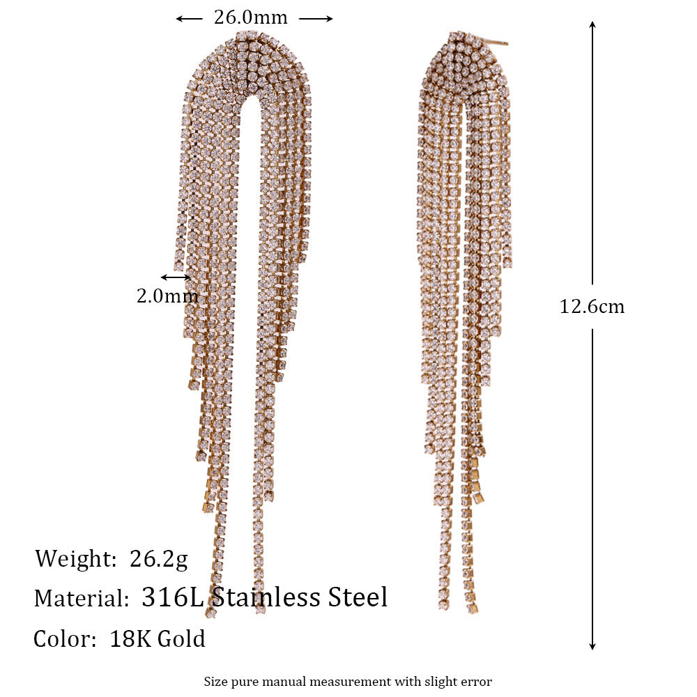 Orecchini alla Moda Geometrici in Acciaio al Titanio con Placcatura in Oro 18K, Accento in Zircone, Design Pendente ad Arco per Abiti da Sera