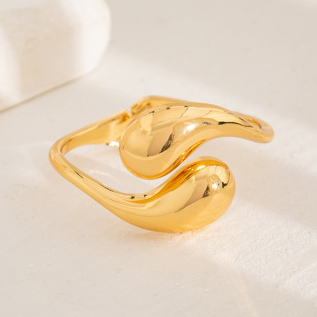 Plated Zinc Alloy Teardrop Open Spring Cuff Bracelet