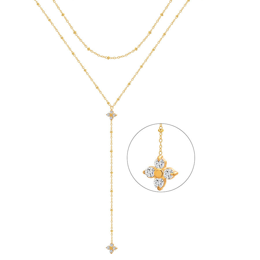 Collana a Nappa da Donna placcata in Acciaio Inox di Lusso con Zirconi Cubici e Motivo Floreale