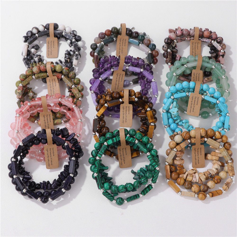 Vintage Geometric Rectangle Crystal Beaded Bracelet Set for Unisex