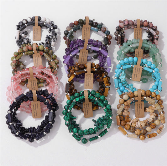 Vintage Geometric Rectangle Crystal Beaded Bracelet Set for Unisex