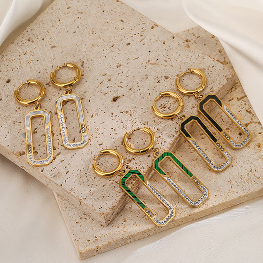Minimalist Geometric Titanium Steel Earrings with Rhinestone Inlay for Women