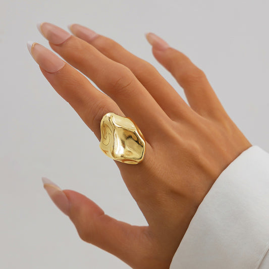 Minimalist Geometric Irregular Wave Plated Zinc Alloy Ring Set for Women