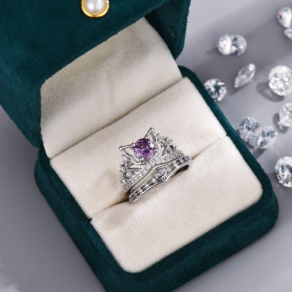 Anello regolabile con apertura stile cartone animato in lega di zinco con intarsi di strass per coppie