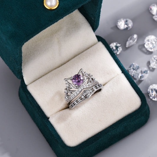 Anillo Ajustable Estilo Caricatura de Aleación de Zinc con Incrustaciones de Pedrería para Parejas