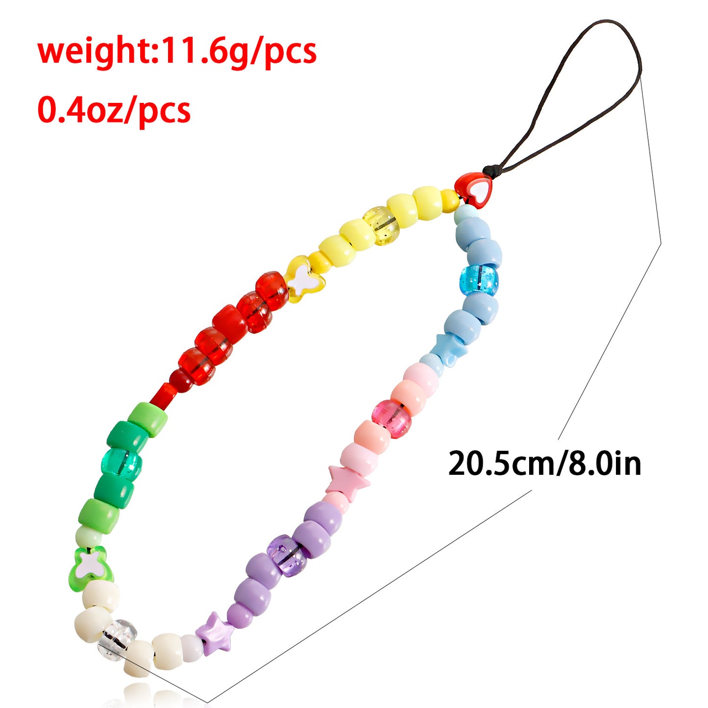 Colorful Gradient Heart Geometric Plated Alloy Beaded Phone Chain for Women