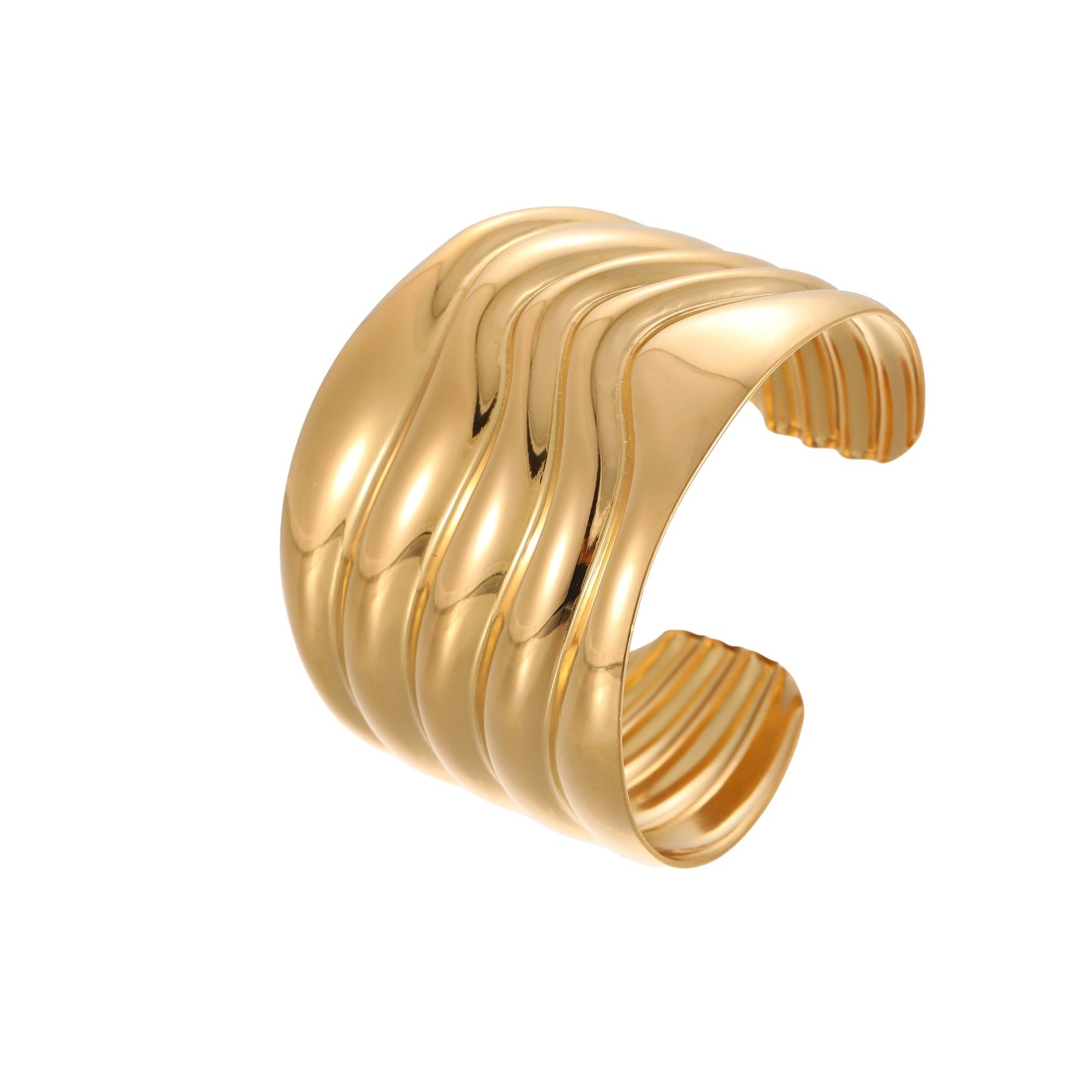 Fashionable Wave Geometric Stainless Steel Cuff Bracelet with Gold Plating for Women